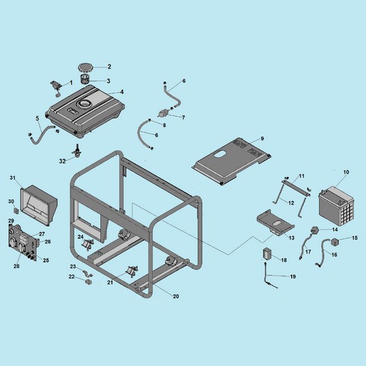 Рама, АКБ и топливный бак  Champion DG3601E
